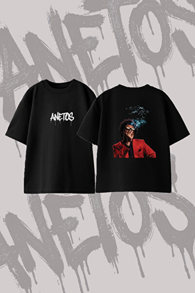 Anetos تي شيرت The Weeknd_4 ذو تصميم مطبوع على الظهر من القطن باللون الأسود م...
