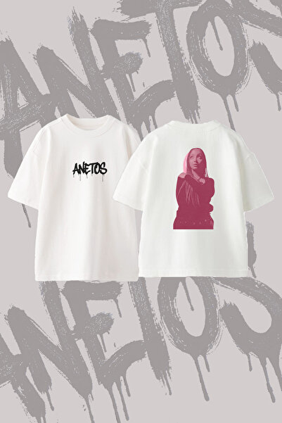 Anetos Women's Orgulu Sac Design Back Printed Cotton White Oversize T-Shirt