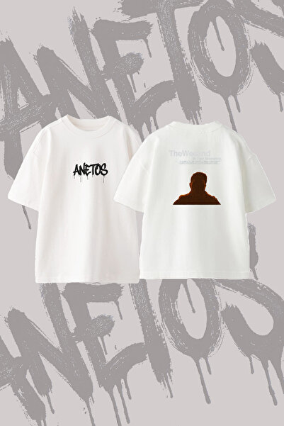 Anetos تي شيرت The Weeknd_19 ذو تصميم مطبوع من الخلف مصنوع من القطن باللون ال...