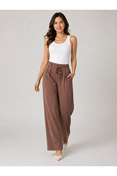 De Carte Women's Modal Fabric High Waist Lace-Up Wide Leg Pants Style Sweatpants