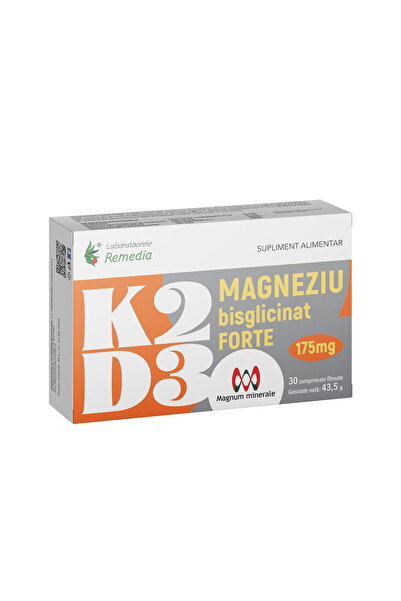 Remedia K2+D3+Magneziu Bisglicinat Forte 175mg 30cpr