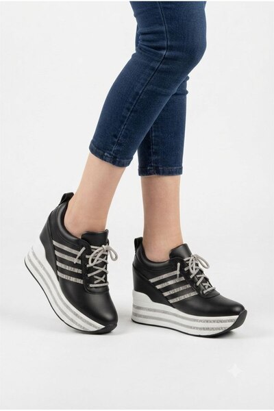 ELVI Black Glittery Stone Hidden Heel Sneakers [10] cm