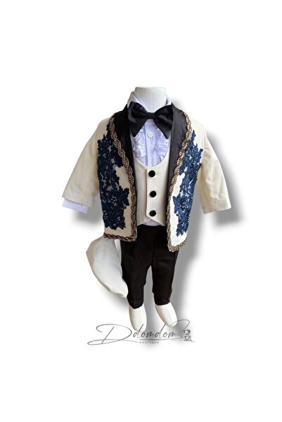 Domdom Boutique Costum de Ocazie pentru Băieți Tiktok cu Broderie Bleumarin