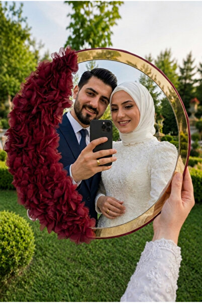 ZEYMERADE Burgundy Mirrored Bridal Tambourine 30cm, Laser Flower Decorated, W...