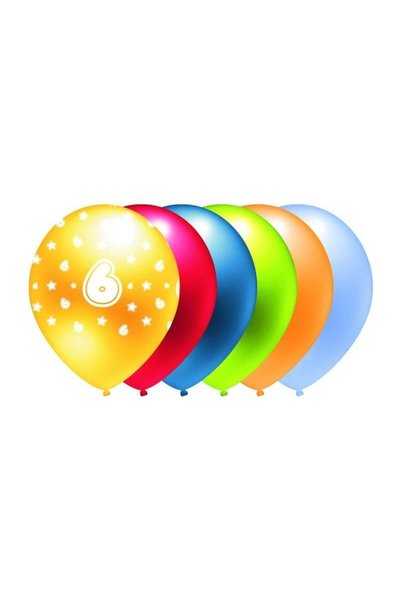 GoParty Balon latex cu imprimare 6, metalic, multicolor, 5 buc