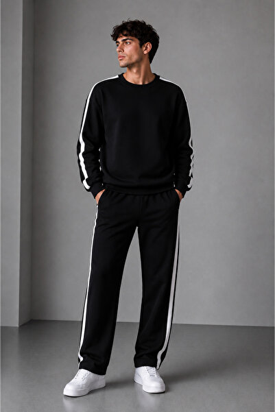 ZİYMO Men's Top and Bottom Set - Circular Necklace Striped Track Suit
