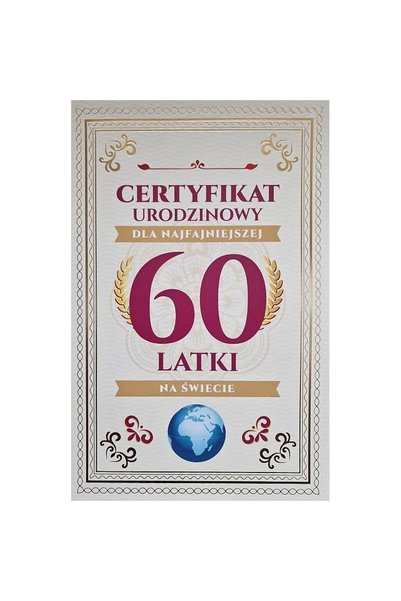 Yeku Carnet certificat 60 de ani femei – diplomă elegantă 210x141 mm