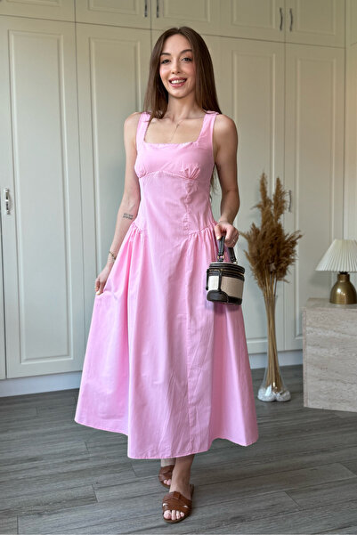 Dilay Gökoğlu Butik Φόρεμα μίντι ποπλίνα με χοντρές τιράντες και κάθισμα στη ...