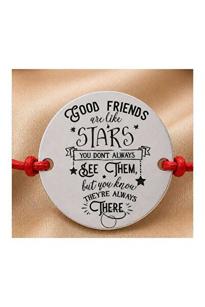 Simoshop Bratara cu snur rosu reglabil si banut din Argint 925 - Good Friends...