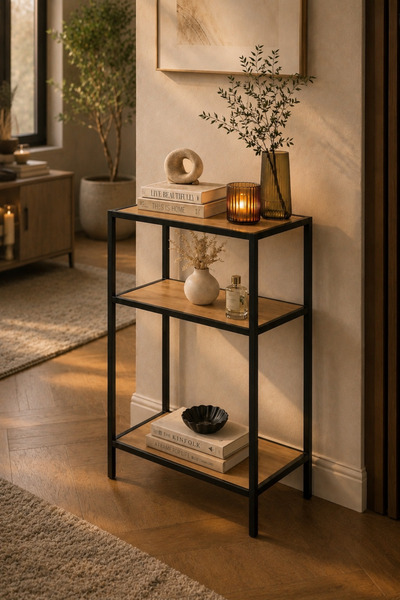 Trendmiz yakut 3 Raflı Metal Ahşap Dekoratif Raf Kitaplık – 85x45x33 cm