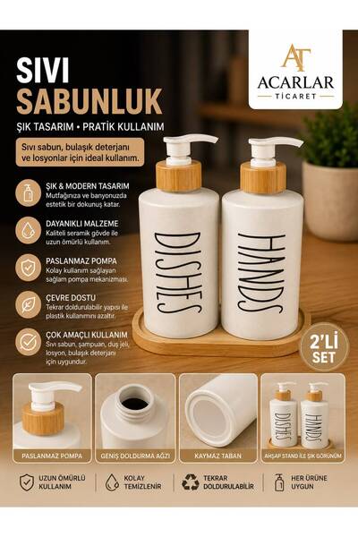 Acarlar Ticaret Double Liquid Soap Dispenser with Stand