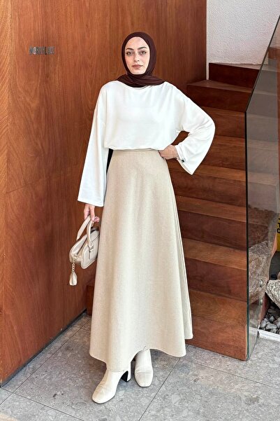 lamelif Sleeve Embroidered Sweatshirt White