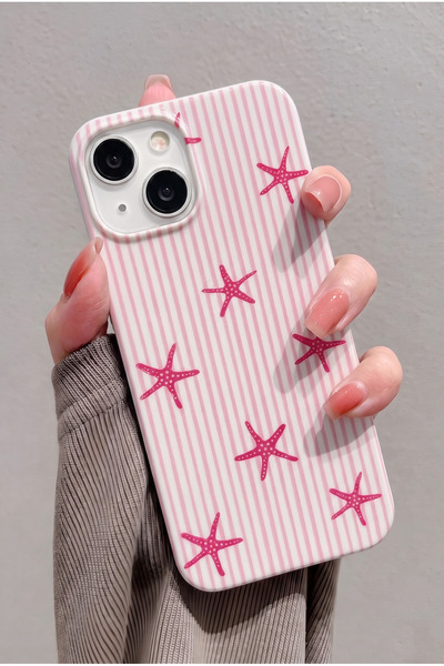 KVK PRİVACY iPhone 13/14/15 Uyumlu Pembe Deniz Yıldızı Desenli Kadifemsi Soft...