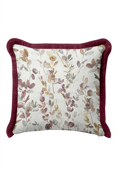 Evimde Bambaşka Elegant Leaf Pattern Floral Fringed Pillowcase - Bohemian Cre...