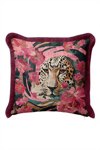 Evimde Bambaşka Exotic Leopard Floral Pattern Fringe Pillowcase-Wild Botanica...