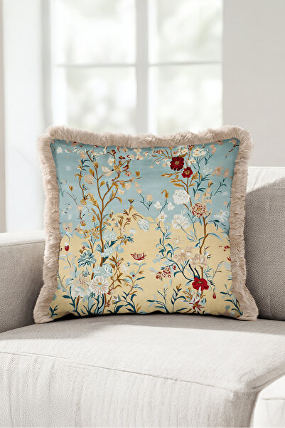 Evimde Bambaşka Vintage Floral Spring Garden Fringed Pillowcase - Romantic Bl...