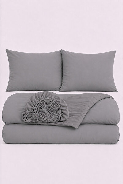 İQON Elastic Sheet Duvet Cover Set Double Size Outlt Grey-Grey