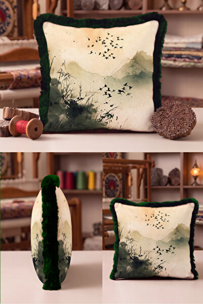Evimde Bambaşka Boho Scenery Bird Fringe Pillowcase-Artistic Nature Rustic Cr...