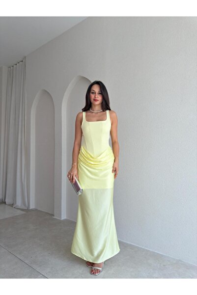 Mooi Butik Shei̇la Maxi Dress 3013 - Yellow