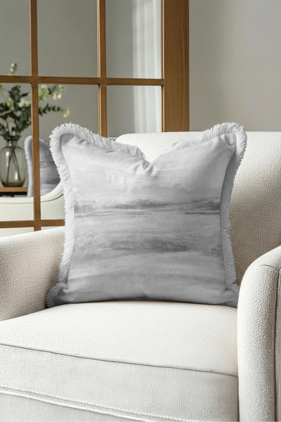 Evimde Bambaşka Modern Landscape Pattern Elegant Fringed Pillowcase-Abstract ...
