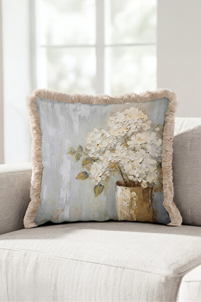 Evimde Bambaşka Floral Elegant Hydrangea Fringed Pillowcase - Still Life Flor...