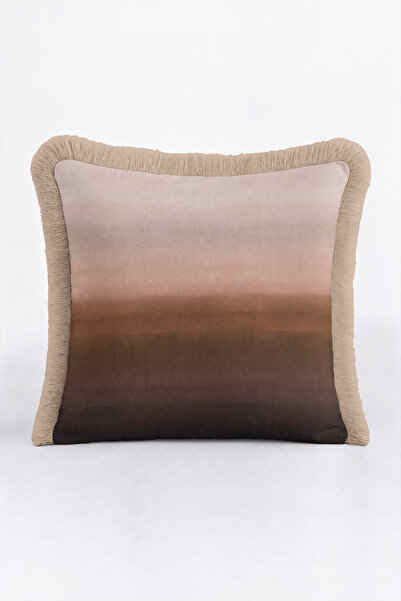 Evimde Bambaşka Gradient Transition Velvet Fringed Pillowcase - Elegant Abstr...