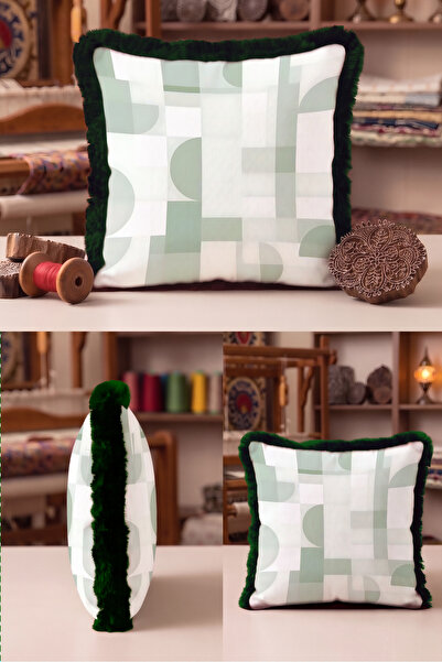 Evimde Bambaşka Geometric Green Elegant Fringed Pillowcase - Abstract Nordic ...