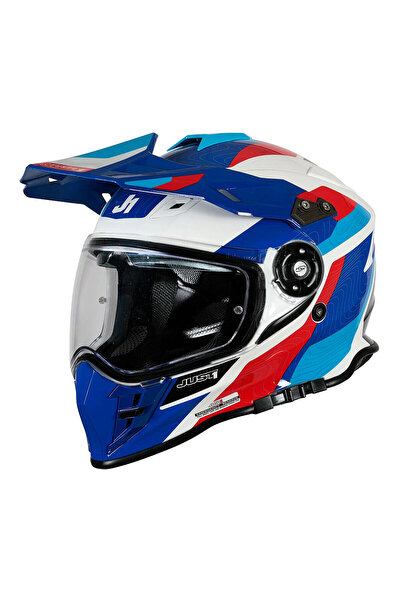 Just1 J34 Pro Globe Kapalı Motosiklet Kaskı Mavi Beyaz Kırmızı