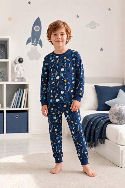 Mnk Baby&Kids Boy's Printed Combed Cotton Pajama Set M00844 Indigo