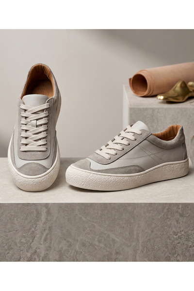 Deripabuc Genuine Leather Silver Women's Leather Sneaker Dp87-0180