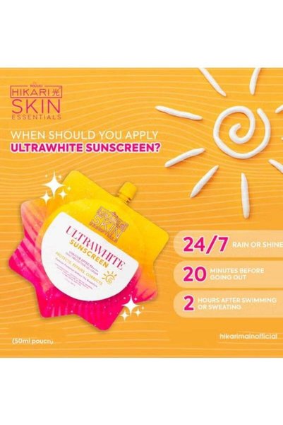 Hikari 3 Packs Skin Essentials Ultra White Sunscreen 50ml – SPF50 PA+++++++, Ultra-Lightweight Airy-Fit, Whitening & Moisturizing, Water-Resistant, Fast-Absorbing Gel