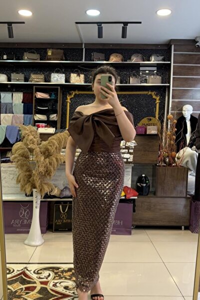 HÜMEYRA BUTİK Bow Detailed Hem Sequined Evening Dress
