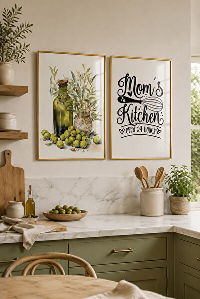 Linacci Set de 2 tablouri de bucătărie Mom’s Kitchen Poster cu cadru metalic ...