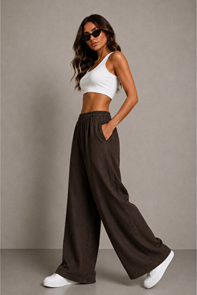 M&N Linen Blend Loose Cut Trousers Summer Women's Trousers - Brown
