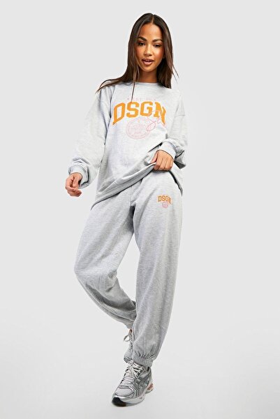 Boi Dsgn University Tracksuit Set - Gray Printed Suit Jogger Sweatshirt Rubbe...