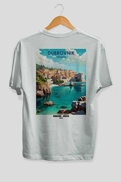 Ankhises Ντουμπρόβνικ Κροατία 3 Λευκό Oversize Country City Μπλουζάκι Unisex ...