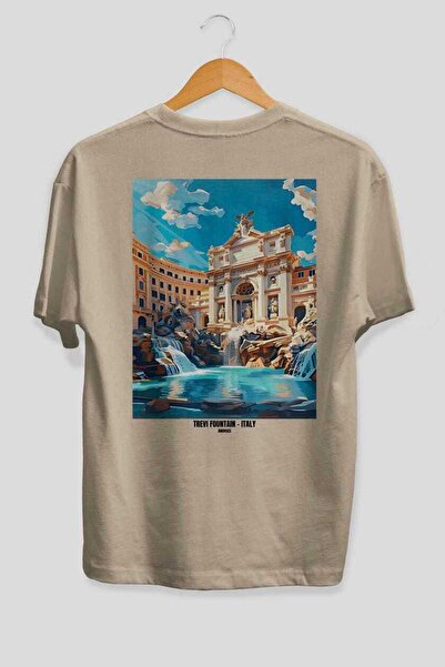 Ankhises Trevi Fountain Italy Beige Oversize Country City Back Printed Unisex...
