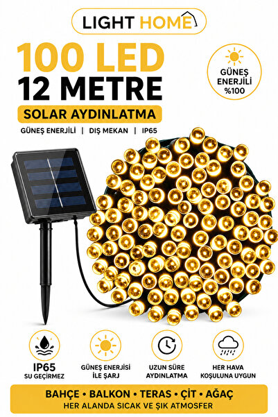 Light Home 100 LED 12 Metre Güneş Enerjili Bahçe Aydınlatma IP65 Su Geçirmez ...