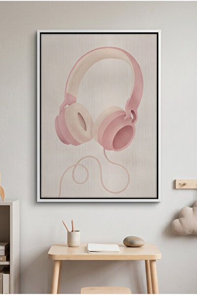 Jasmine Art Minimalist Pink Headphones Kids Wall Art | Portrait Framed Canvas...