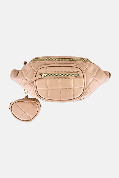 DeeZee Women 2 Pcs Brand Logo Fanny Pack With Coin Pouch, Beige