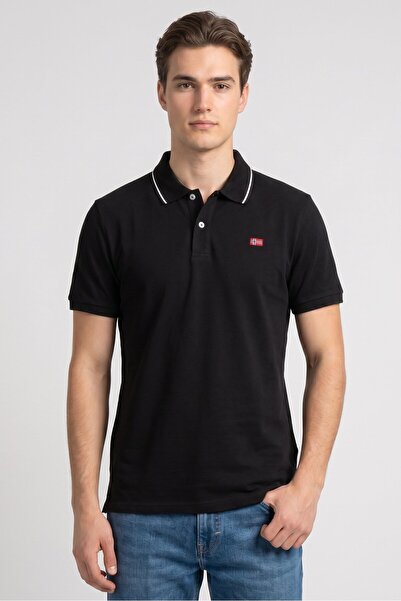 Nordland Men Regular Fit Embroidered Logo Short Sleeve Polo Shirt, Black