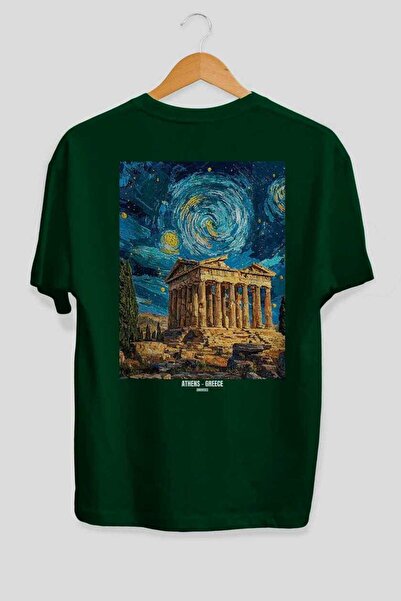 Ankhises Αθήνα Ελλάδα 2 Πράσινο Oversize Country City Μπλουζάκι Unisex με στά...