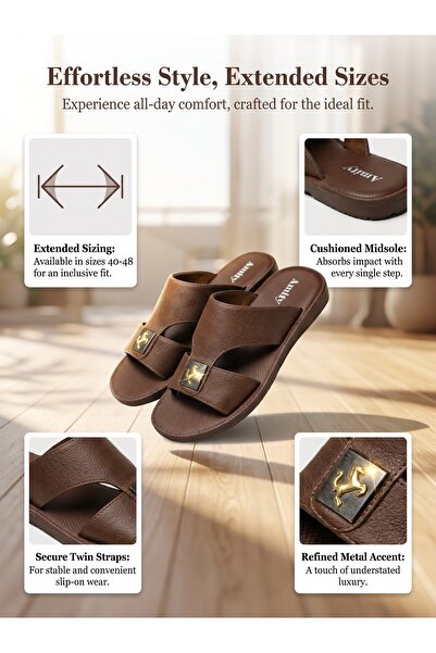 Khayrat Slipper Men's Leather Sports Slippers in Extra Large Sizes 40-48 - Fe...