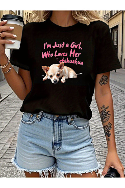 12 HERTZ Women's "I'm Just a Who Loves Her Chihuahua" T-Shirt - Short Sleeve ...