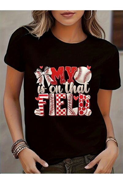 212Wear Women's Short-Sleeve T-Shirt with Baseball Print Loose Fit Round Neck...