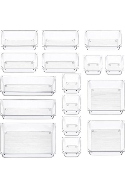 Arabest 16-Piece Drawer Organizer Set,Clear Plastic Storage Bins,Transparent ...