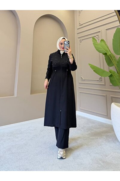 moda4b Γυναικείο σετ υφασμάτινο χιτζάμπ 2 τεμαχίων με λεπτομέρειες από πέρλες...