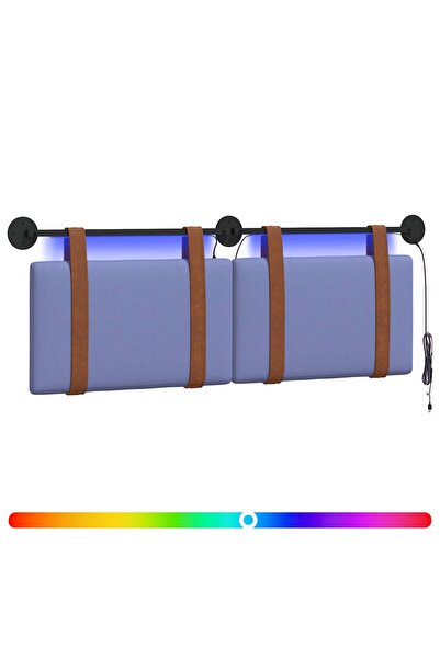 vidaxl Tăblie de pat suspendată Cu lumină LED Albastru Jeans PU antic