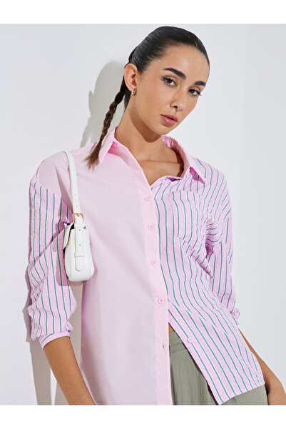 Styli Pink Striped Longline Shirt