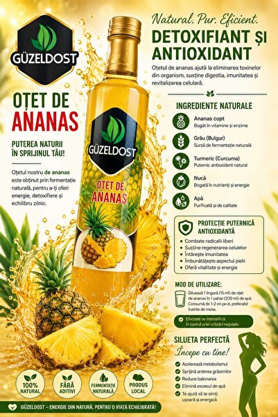 Güzeldost Oțet de Ananas 500 ml – Fermentație Naturală, Antioxidant , Susține...